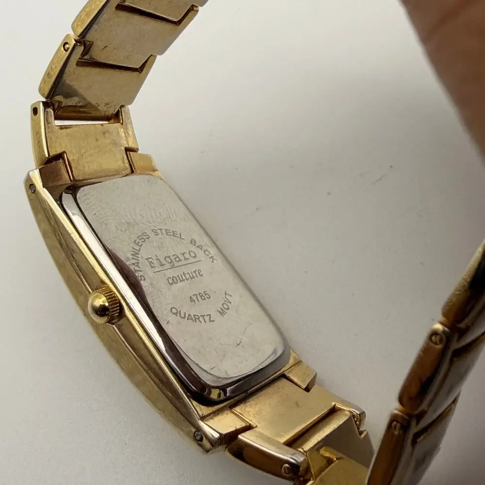 Elegant Figaro Couture Gold-Tone Rectangular Quartz Watch Working New Battery